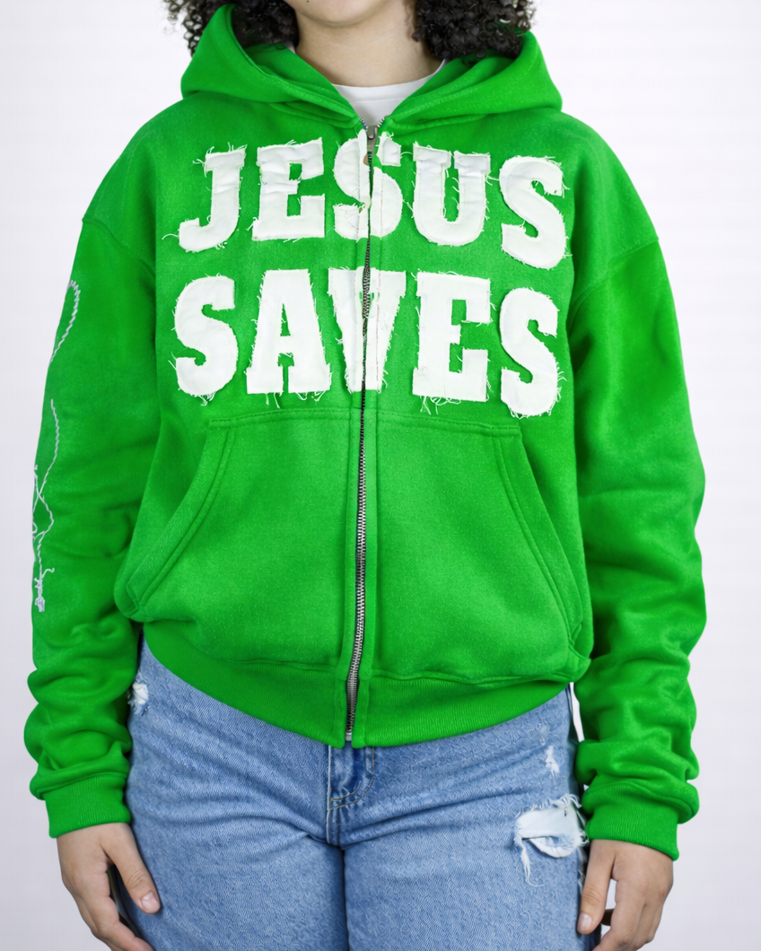 "Lime Green" Jesus Saves Zip Up Hoodie