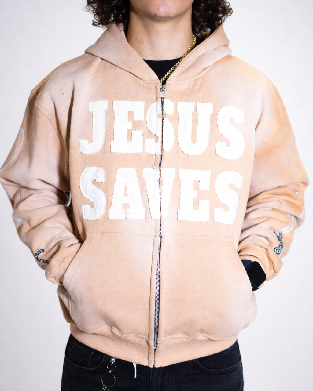 "Desert Cream" Jesus Saves Zip Up Hoodie