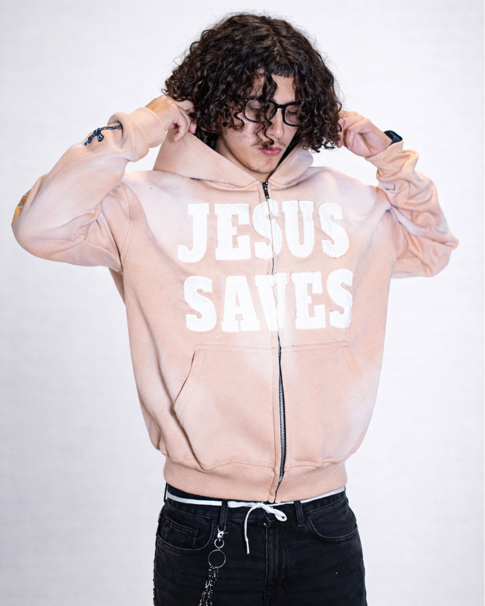 "Desert Cream" Jesus Saves Zip Up Hoodie