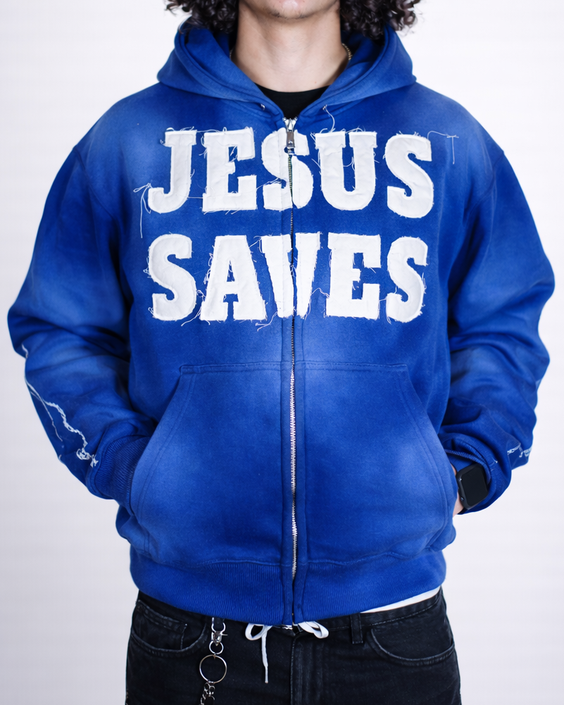 "Ocean Blue" Jesus Saves Zip Up Hoodie
