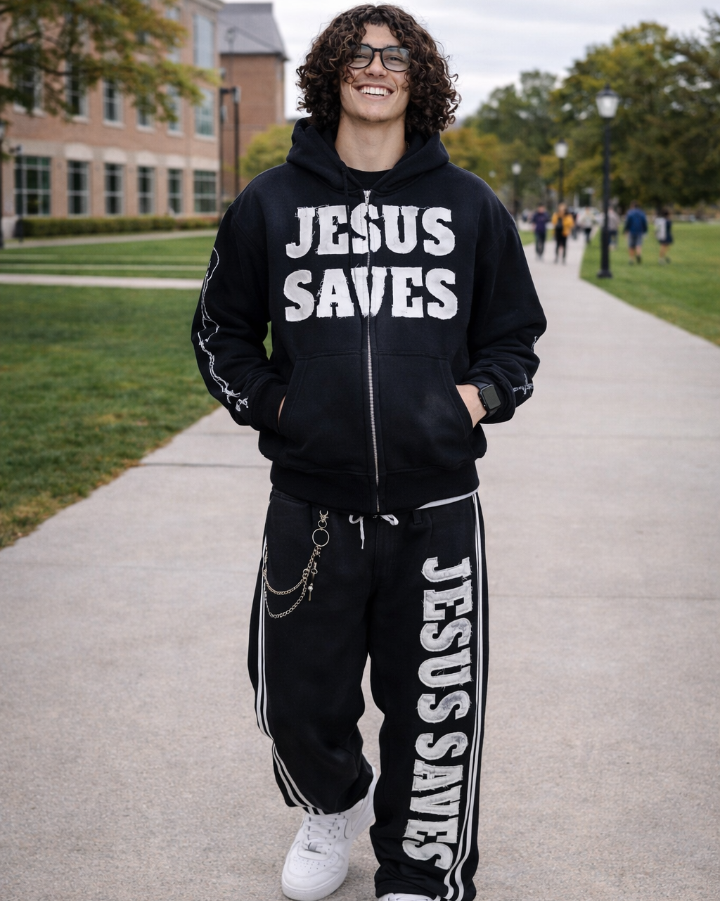 "Ash Black" Jesus Saves Sweatpants