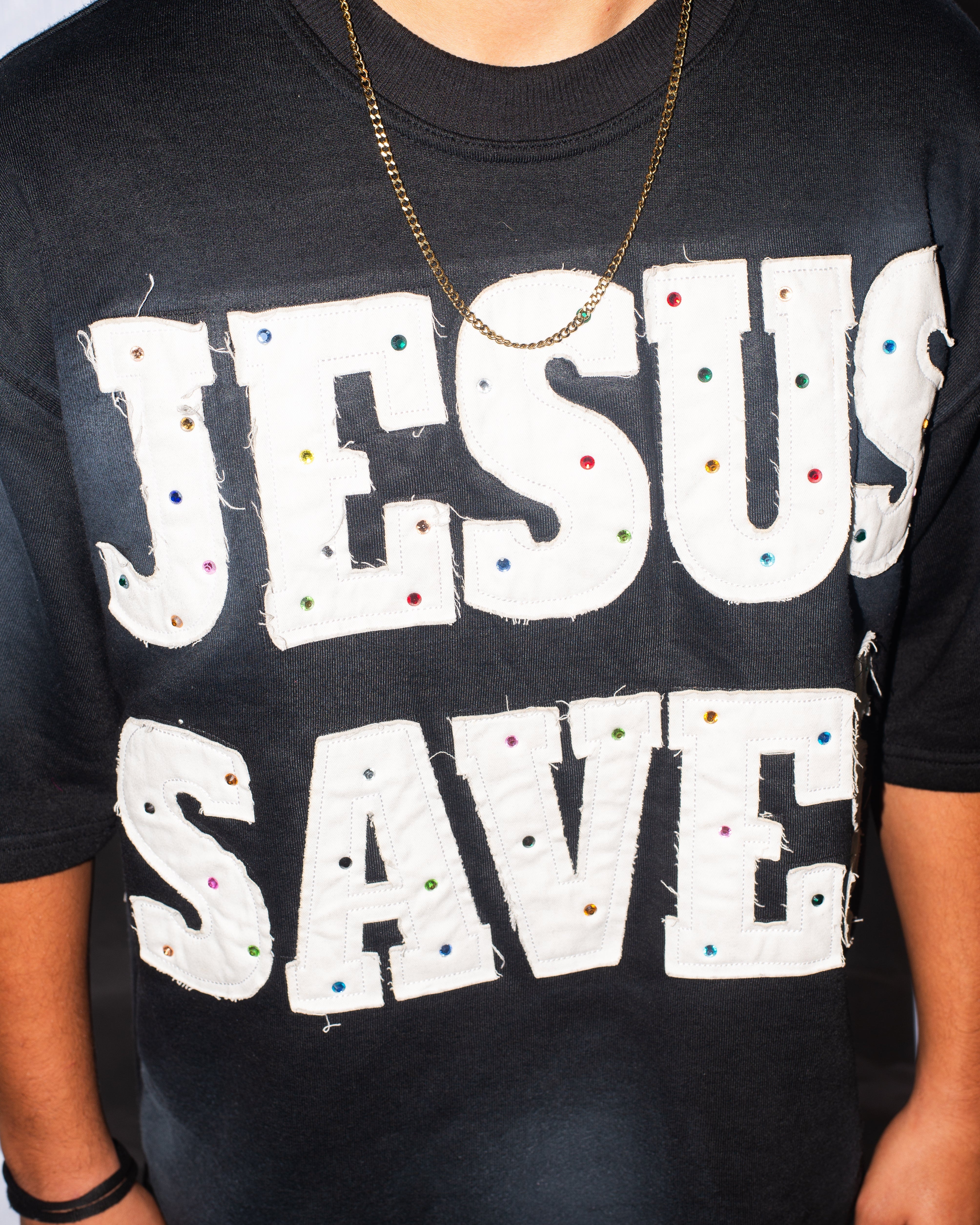 "Black" Savior Jeweled Tee
