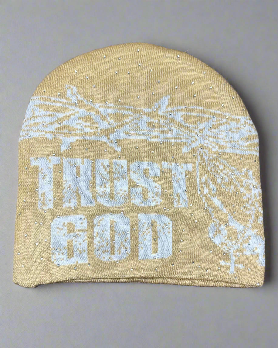"Desert Cream" Trust God Silk Lined Crown Beanie