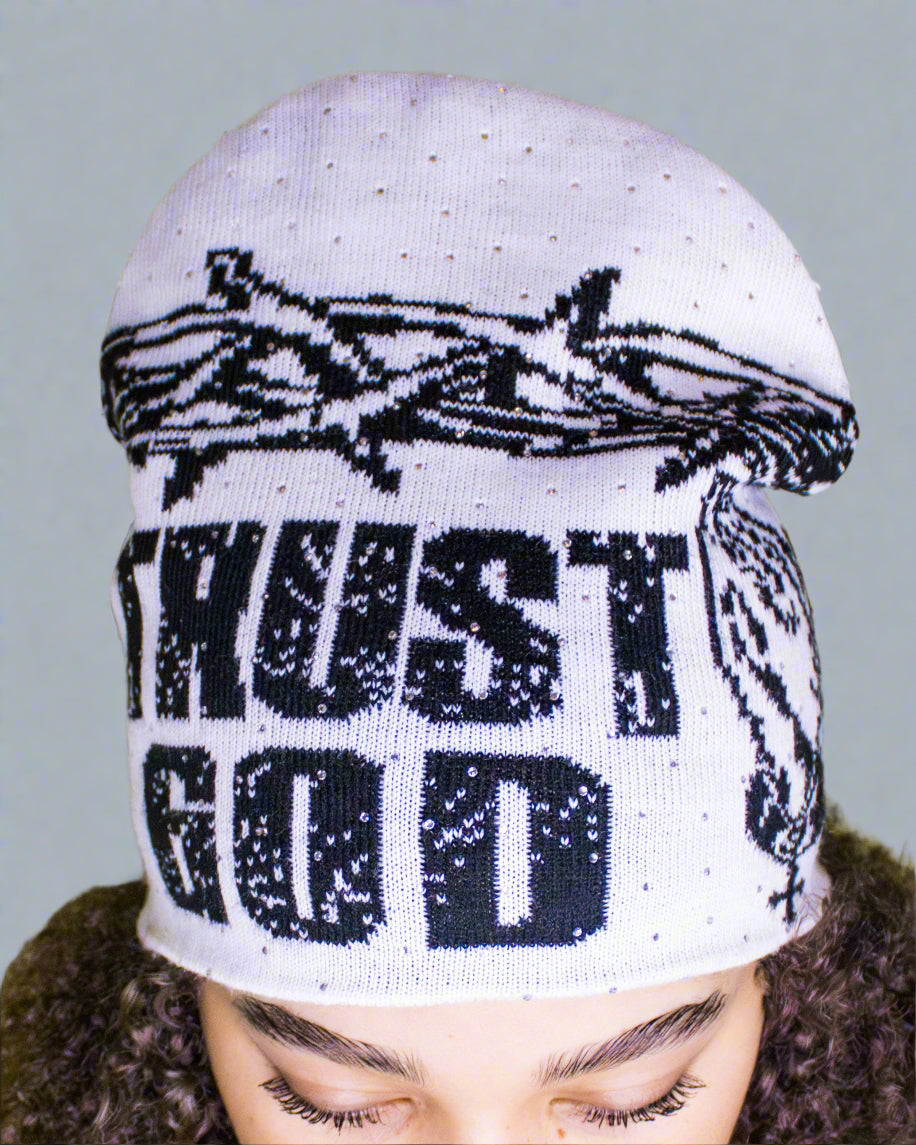 "Frost White" Trust God Silk Lined Crown Beanie