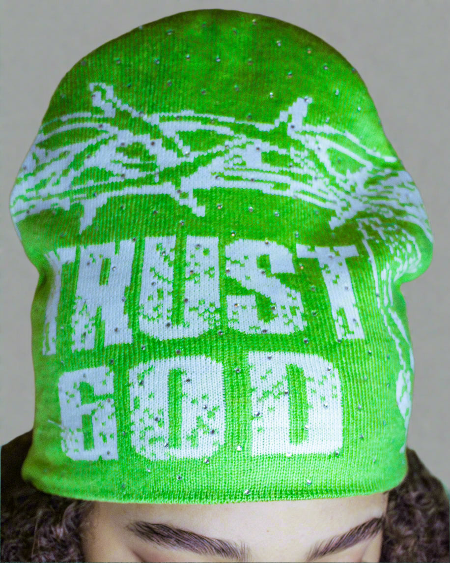"Lime Green" Trust God Silk Lined Crown Beanie