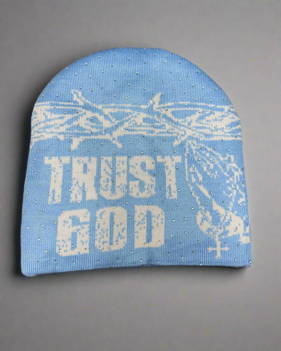 "Azure Blue" Trust God Silk Lined Crown Beanie