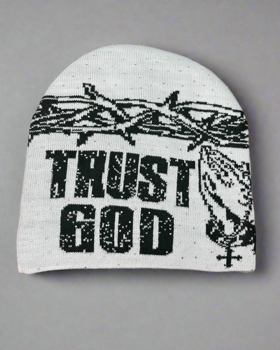 "Frost White" Trust God Silk Lined Crown Beanie