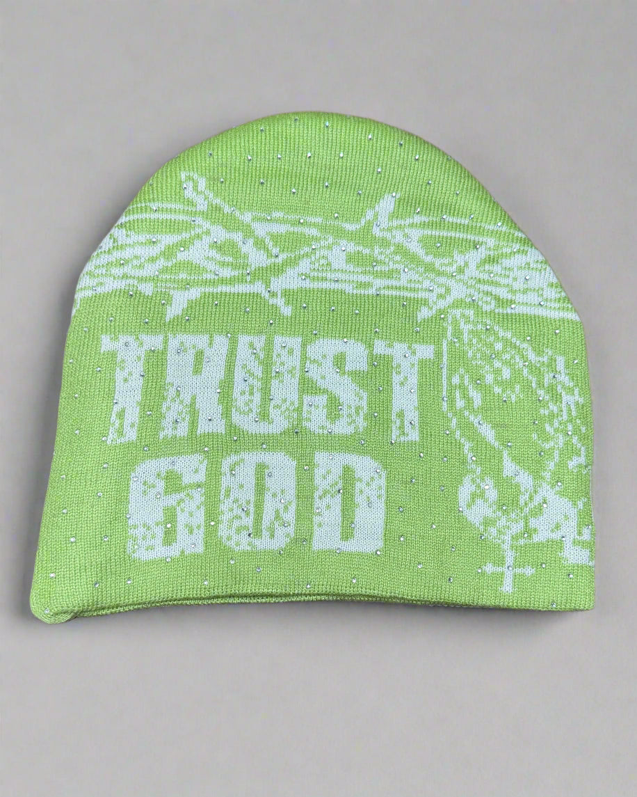 "Lime Green" Trust God Silk Lined Crown Beanie