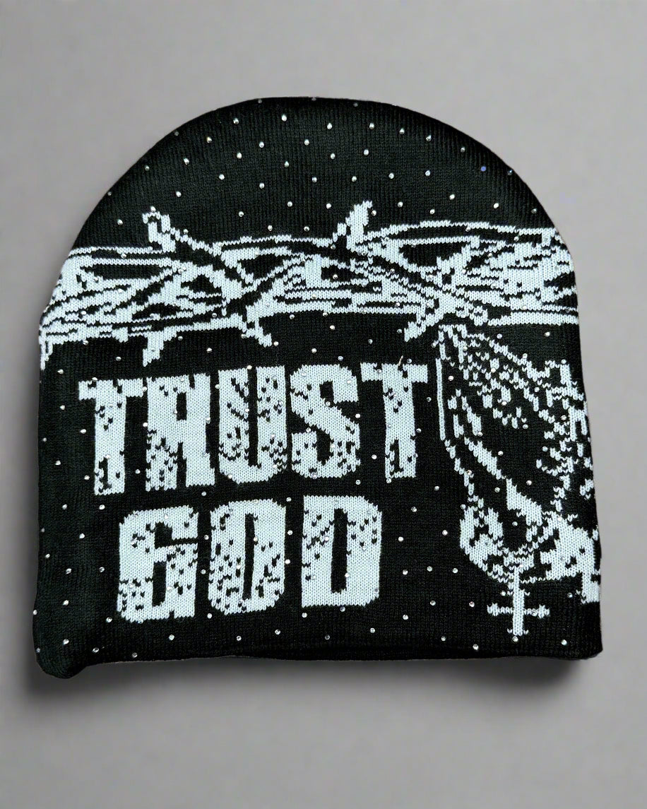 "Ash Black" Trust God Silk Lined Crown Beanie
