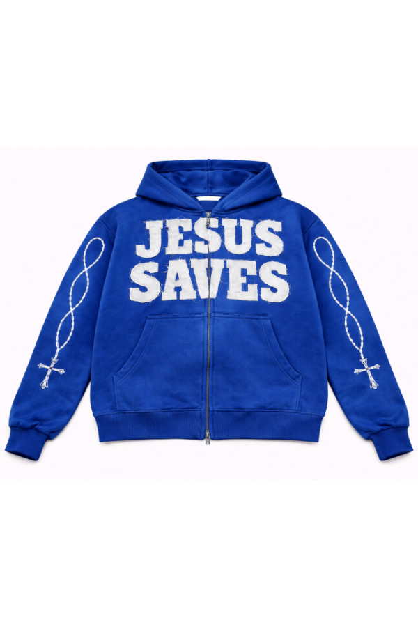 "Ocean Blue" Jesus Saves Zip Up Hoodie
