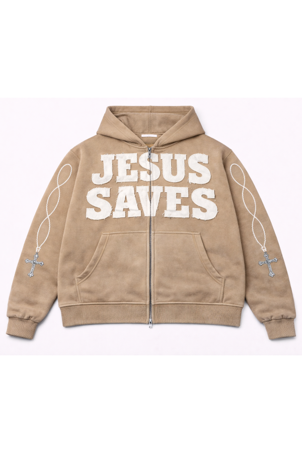 "Desert Cream" Jesus Saves Zip Up Hoodie